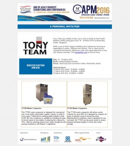 Tony Team invite you to APM Singapore 16-18th March 2016